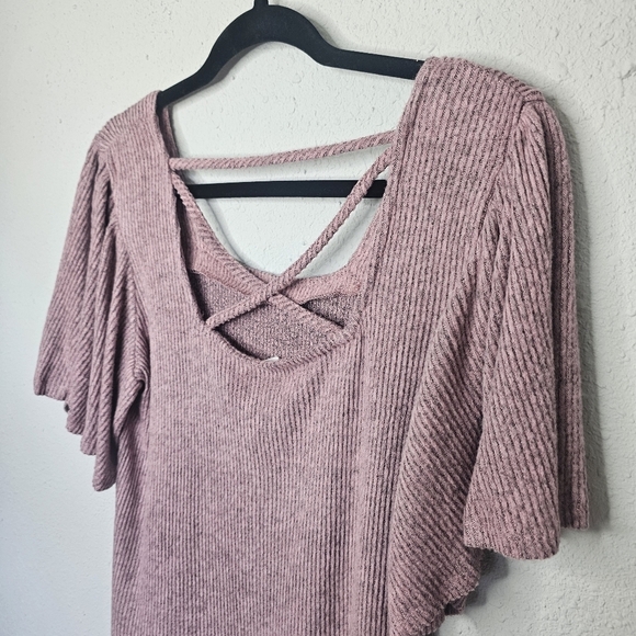 Maurices Top Womens Small Pink Shirt Ribbed Square Neck Flutter Sleeve Soft - Picture 8 of 12